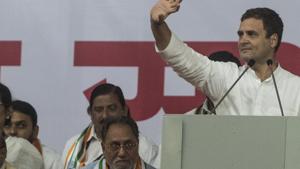 Congress president Rahul Gandhi at a political rally at MMRDA Ground in Mumbai, on Friday, March 1, 2019.(Pratik Chorge/HT Photo) Congress president Rahul Gandhi at a political rally at MMRDA Ground in Mumbai, on Friday, March 1, 2019.(Pratik Chorge/HT Photo)