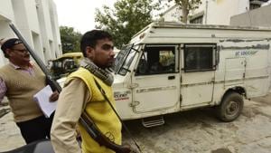 Two weeks after a cash van replenishing an SBI ATM kiosk was attacked and <span class='webrupee'>₹</span>40 lakh cash was looted from it in Sector 82 of Noida in broad daylight(Photo by Virendra Singh Gosain/ Hindustan Times)(Virendra Singh Gosain/HT PHOTO) Two weeks after a cash van replenishing an SBI ATM kiosk was attacked and <span class='webrupee'>₹</span>40 lakh cash was looted from it in Sector 82 of Noida in broad daylight(Photo by Virendra Singh Gosain/ Hindustan Times)(Virendra Singh Gosain/HT PHOTO)