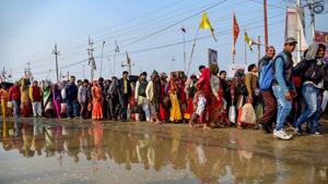 The 49-day Kumbh Mela concluded on Monday with 1.10 crore pilgrims taking a dip in the Sangam on the sixth and last bathing day of Maha Shivratri.(PTI) The 49-day Kumbh Mela concluded on Monday with 1.10 crore pilgrims taking a dip in the Sangam on the sixth and last bathing day of Maha Shivratri.(PTI)