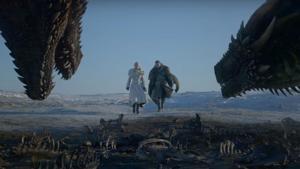 Jon Snow, Daenerys and one of her dragons from the new trailer of Game of Thrones. Jon Snow, Daenerys and one of her dragons from the new trailer of Game of Thrones.
