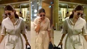 <p>The Zero actor was spotted recently wearing a beige belted shirt dress and the minimalists are loving it. She completed the look with white sneakers and a supersize Fendi bag. On the accessory front, Sharma kept it low-key and wore a watch with stack bracelets and cuffs. The look is simple yet stunning and a perfect choice for women who like to travel in style. </p>