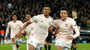 Manchester United's Marcus Rashford celebrates scoring their third goal with Mason Greenwood and Fred.(Action Images via Reuters) Manchester United's Marcus Rashford celebrates scoring their third goal with Mason Greenwood and Fred.(Action Images via Reuters)