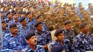 CRPF and Rapid action force (RAF)officials lisenting to Union Home minister Rajnath Singh who addressed them on line during the function Singh dedicated 317 newly built quarters for RAF 106 battalion posted at Sundernagar in Jamshedpur, I(Manoj Kumar/ HT) CRPF and Rapid action force (RAF)officials lisenting to Union Home minister Rajnath Singh who addressed them on line during the function Singh dedicated 317 newly built quarters for RAF 106 battalion posted at Sundernagar in Jamshedpur, I(Manoj Kumar/ HT)