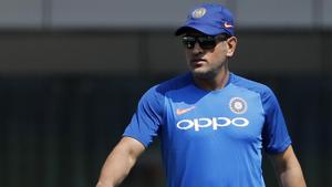 India's Mahendra Singh Dhoni arrives to attend a training session in Ranchi.(AP) India's Mahendra Singh Dhoni arrives to attend a training session in Ranchi.(AP)