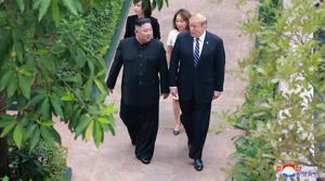 North Korean leader Kim Jong Un and US President Donald Trump walking together at the Sofitel Legend Metropole hotel in Hanoi, February 2019.(AFP) North Korean leader Kim Jong Un and US President Donald Trump walking together at the Sofitel Legend Metropole hotel in Hanoi, February 2019.(AFP)