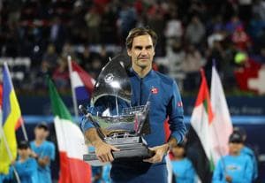 The Swiss great defeated Greece's Stefanos Tsitsipas in the ATP Dubai Championship, to win his 100th title. A fifth of these are majors. He’s won 29 titles in his thirties alone.(AFP)