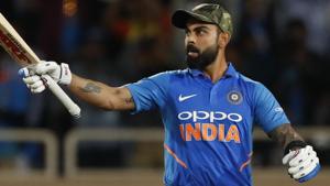 Virat Kohli raises his bat to celebrate scoring a century.(AP) Virat Kohli raises his bat to celebrate scoring a century.(AP)