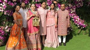 The Ambani family spotted together at the wedding celebrations(Varinder Chawla) The Ambani family spotted together at the wedding celebrations(Varinder Chawla)