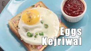 Eggs Kejriwal is made of crisp toast topped with fried eggs, avocado, chillies and mint mayo.(Twitter/Sanjeev Kapoor) Eggs Kejriwal is made of crisp toast topped with fried eggs, avocado, chillies and mint mayo.(Twitter/Sanjeev Kapoor)