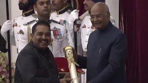 <p>At a Civil Investiture Ceremony in the national capital, President of India, Ramnath Kovind conferred Padma awards on 55 of the 112 laureates for the year 2019. The Padma awards recognise exceptional contribution in the fields of art, social, work, public affairs, science and engineering, trade, medicine, literature, education, sports among others. The remaining awardees will be felicitated in a ceremony later.</p> <p>At a Civil Investiture Ceremony in the national capital, President of India, Ramnath Kovind conferred Padma awards on 55 of the 112 laureates for the year 2019. The Padma awards recognise exceptional contribution in the fields of art, social, work, public affairs, science and engineering, trade, medicine, literature, education, sports among others. The remaining awardees will be felicitated in a ceremony later.</p>