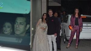 Salman Khan with Iulia Vantur, Preity Zinta with husband Gene Goodenough and Sonakshi Sinha at Sohail Khan’s bash.(Varinder Chawla) Salman Khan with Iulia Vantur, Preity Zinta with husband Gene Goodenough and Sonakshi Sinha at Sohail Khan’s bash.(Varinder Chawla)