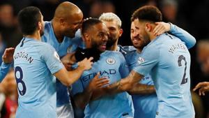 Manchester City's Raheem Sterling celebrates scoring their first goal.(Action Images via Reuters)