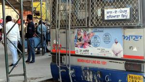 Most of the PRTC buses plying to Mohali, Ludhiana, Amritsar, Sangrur and Bathinda from Patiala were still had these posters on Tuesday.(HT Photo) Most of the PRTC buses plying to Mohali, Ludhiana, Amritsar, Sangrur and Bathinda from Patiala were still had these posters on Tuesday.(HT Photo)