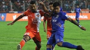 A photo from the ISL semifinal between Mumbai City FC and FC Goa.(Twitter) A photo from the ISL semifinal between Mumbai City FC and FC Goa.(Twitter)