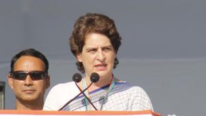 Congress general secretary Priyanka Gandhi addressing the crowd during Congress party's Jan Sankalp Rally at Adalaj in Gandhinagar on March 12.(Siddharaj Solanki / HT Photo) Congress general secretary Priyanka Gandhi addressing the crowd during Congress party's Jan Sankalp Rally at Adalaj in Gandhinagar on March 12.(Siddharaj Solanki / HT Photo)