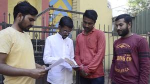 (From left) Nivrutti Tigote, Kuldeep Ambekar, Vidyasagar Niras and Sachin Pujari, members of ‘Students helping hands’.(Ravindra Joshi/HT) (From left) Nivrutti Tigote, Kuldeep Ambekar, Vidyasagar Niras and Sachin Pujari, members of ‘Students helping hands’.(Ravindra Joshi/HT)