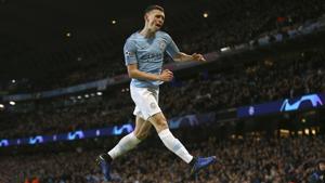 Manchester City's Phil Foden celebrates after scoring his side's sixth goal.(AP) Manchester City's Phil Foden celebrates after scoring his side's sixth goal.(AP)