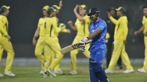 Kedar Jadhav walks back to the pavilion after his dismissal.(AP) Kedar Jadhav walks back to the pavilion after his dismissal.(AP)