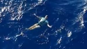 A rescue helicopter managed to locate the German about 3 1/2 hours after he was knocked overboard.(Lowe Corporation Rescue Helicopter Service/Facebook) A rescue helicopter managed to locate the German about 3 1/2 hours after he was knocked overboard.(Lowe Corporation Rescue Helicopter Service/Facebook)