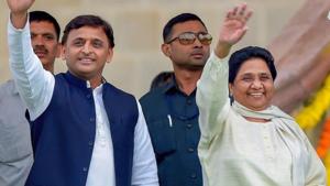Samajwadi Party president Akhilesh Yadav with Bahujan Samaj Party chief Mayawati; the two parties are contesting the Lok Sabha polls together in Uttar Pradesh, Madhya Pradesh and Uttarakhand.(PTI) Samajwadi Party president Akhilesh Yadav with Bahujan Samaj Party chief Mayawati; the two parties are contesting the Lok Sabha polls together in Uttar Pradesh, Madhya Pradesh and Uttarakhand.(PTI)