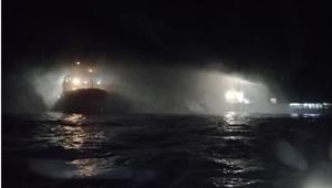 Indian Coast Guard ships -Vikram and Shoor- doused a major fire on board a ship, Sagar Sampada.(Twitter/@IndiaCoastGuard) Indian Coast Guard ships -Vikram and Shoor- doused a major fire on board a ship, Sagar Sampada.(Twitter/@IndiaCoastGuard)