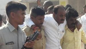 TDP leader P Tikka Reddy is being shifted to a hospital after he was hit by a bullet during election campaign in Mantralayam assembly constituency of Andhra Pradesh on Saturday.(HT photo) TDP leader P Tikka Reddy is being shifted to a hospital after he was hit by a bullet during election campaign in Mantralayam assembly constituency of Andhra Pradesh on Saturday.(HT photo)
