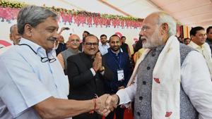 Prime Minister Modi also referred to Parrikar’s tenure as the Union defence minister and said that he had been at the helm of the defence ministry whe na series of decisions were taken to enhance the country’s security(PTI) Prime Minister Modi also referred to Parrikar’s tenure as the Union defence minister and said that he had been at the helm of the defence ministry whe na series of decisions were taken to enhance the country’s security(PTI)