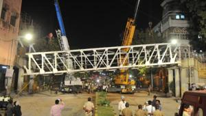 The dismantled frame of Himalaya bridge near Chhatrapati Shivaji Maharaj Terminus (CSMT), debris from the collapsed slab and the metal girders that held the slab in place, will be sent for forensic testing to determine the question of negligence by the structural auditor or civic authorities. (Photo by Bhushan Koyande/HT)(HT Photo) The dismantled frame of Himalaya bridge near Chhatrapati Shivaji Maharaj Terminus (CSMT), debris from the collapsed slab and the metal girders that held the slab in place, will be sent for forensic testing to determine the question of negligence by the structural auditor or civic authorities. (Photo by Bhushan Koyande/HT)(HT Photo)