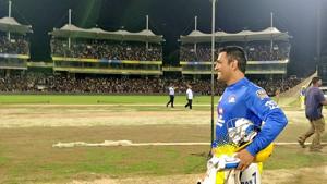 MS Dhoni walks out(CSK Twitter) MS Dhoni walks out(CSK Twitter)