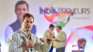 Congress president Rahul Gandhi speaks during an interactive session with IT Professionals "India Preneurs" ahead of Lok Sabha Election 2019 in Bengaluru on March 18.(PTI Photo) Congress president Rahul Gandhi speaks during an interactive session with IT Professionals "India Preneurs" ahead of Lok Sabha Election 2019 in Bengaluru on March 18.(PTI Photo)