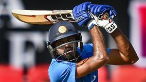 Vijay Shankar plays a shot during the 2nd ODI cricket match against Australia.(PTI) Vijay Shankar plays a shot during the 2nd ODI cricket match against Australia.(PTI)