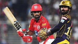 File image: Kings XI Punjab cricketer KL Rahul plays a shot as Kolkata Knight Riders captain Dinesh Karthik looks on.(AFP) File image: Kings XI Punjab cricketer KL Rahul plays a shot as Kolkata Knight Riders captain Dinesh Karthik looks on.(AFP)