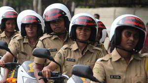 To stop hooliganism and harassment in the form of throwing water-filled balloons and forcefully applying colours, Delhi Police said they have formed 50 women squads that are camping across the national capital on motorcycles and scooters.(HT Photo) To stop hooliganism and harassment in the form of throwing water-filled balloons and forcefully applying colours, Delhi Police said they have formed 50 women squads that are camping across the national capital on motorcycles and scooters.(HT Photo)