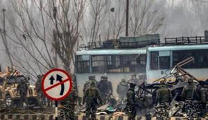 Security personnel carry out the rescue and relief works at the site of suicide bomb attack at Lathepora Awantipora in Pulwama district of south Kashmir, Thursday, February 14, 2019. At least 30 CRPF jawans were killed and dozens other injured when a CRPF convoy was attacked.(PTI File Photo) Security personnel carry out the rescue and relief works at the site of suicide bomb attack at Lathepora Awantipora in Pulwama district of south Kashmir, Thursday, February 14, 2019. At least 30 CRPF jawans were killed and dozens other injured when a CRPF convoy was attacked.(PTI File Photo)
