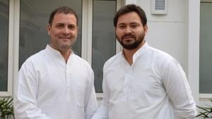 Congress president Rahul Gandhi with RJD leader Tejashwi Prasad Yadav during a meeting in New Delhi.(HT Photo) Congress president Rahul Gandhi with RJD leader Tejashwi Prasad Yadav during a meeting in New Delhi.(HT Photo)