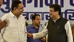 Congress Leader Ashok Chavan, & NCP leader Jayant Patil(Kunal Patil/HT Photo) Congress Leader Ashok Chavan, & NCP leader Jayant Patil(Kunal Patil/HT Photo)