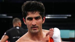 Vijender Singh celebrates after victory over Andrzej Soldra in the International Middleweight Contest.(Getty Images) Vijender Singh celebrates after victory over Andrzej Soldra in the International Middleweight Contest.(Getty Images)