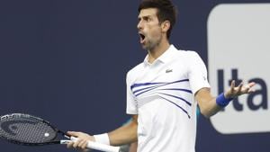 Novak Djokovic of Serbia reacts while arguing a line call against Federico Delbonis of Argentina.(USA TODAY Sports) Novak Djokovic of Serbia reacts while arguing a line call against Federico Delbonis of Argentina.(USA TODAY Sports)