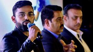 Rajkumar Sharma (C) was the childhood coach of Virat Kohli.(PTI) Rajkumar Sharma (C) was the childhood coach of Virat Kohli.(PTI)