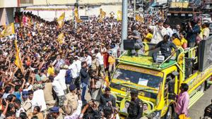 Telugu Desam Party (TDP) president and Andhra Pradesh chief minister N Chandrababu Naidu during a roadshow ahead of the Lok Sabha elections, in Nellore district on March 25.(PTI Photo) Telugu Desam Party (TDP) president and Andhra Pradesh chief minister N Chandrababu Naidu during a roadshow ahead of the Lok Sabha elections, in Nellore district on March 25.(PTI Photo)