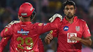 Kings XI Punjab's Ravichandran Ashwin (R) celebrates with teammates.(AFP) Kings XI Punjab's Ravichandran Ashwin (R) celebrates with teammates.(AFP)