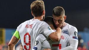 England's forward Raheem Sterling (C) is congratulated by England's forward Harry Kane (L).(AFP) England's forward Raheem Sterling (C) is congratulated by England's forward Harry Kane (L).(AFP)