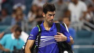 Novak Djokovic after his loss against Roberto Bautista Agut at the Miami Open.(AFP)