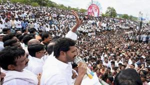 YSR Congress President Y S Jaganmohan Reddy addresses a public meeting in Cuddapa(PTI File Photo) YSR Congress President Y S Jaganmohan Reddy addresses a public meeting in Cuddapa(PTI File Photo)