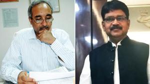 Former IAS officer Vijay Shankar Pandey (left) is ready to contest the Lok Sabha polls from Ayodhya as his own Lok Gathbandhan Party candidate , while Ram Bahadur (right), another former civil servant is trying his luck from the Gonda LS seat.(HT Photos) Former IAS officer Vijay Shankar Pandey (left) is ready to contest the Lok Sabha polls from Ayodhya as his own Lok Gathbandhan Party candidate , while Ram Bahadur (right), another former civil servant is trying his luck from the Gonda LS seat.(HT Photos)
