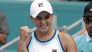 Ashleigh Barty, of Australia, celebrates after defeating Carolina Pliskova, of the Czech Republic.(AP) Ashleigh Barty, of Australia, celebrates after defeating Carolina Pliskova, of the Czech Republic.(AP)