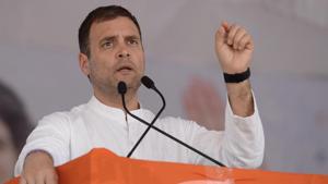 Congress president Rahul Gandhi addressing an election rally in Vijayawada, Andhra Pradesh on Sunday.(ANI) Congress president Rahul Gandhi addressing an election rally in Vijayawada, Andhra Pradesh on Sunday.(ANI)