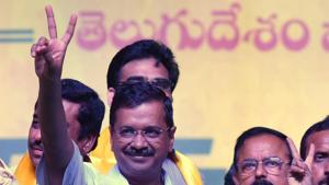 Delhi chief minister Arvind Kejriwal during opposition rally in Visakhapatnam on Sunday.(ANI Photo) Delhi chief minister Arvind Kejriwal during opposition rally in Visakhapatnam on Sunday.(ANI Photo)