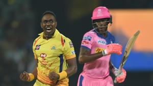 Chennai: CSK player Dwayne Bravo celebrating after win the match during the Indian Premier League 2019 (IPL T20) cricket match between Chennai Super Kings (CSK) and Rajasthan Royals (RR)(PTI) Chennai: CSK player Dwayne Bravo celebrating after win the match during the Indian Premier League 2019 (IPL T20) cricket match between Chennai Super Kings (CSK) and Rajasthan Royals (RR)(PTI)