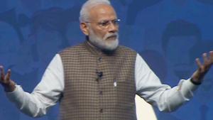 Prime Minister Narendra Modi holds interaction with people at ‘Main bhi Chowkidar’ program at Talkatora Stadium in New Delhi on Sunday.(ANI photo) Prime Minister Narendra Modi holds interaction with people at ‘Main bhi Chowkidar’ program at Talkatora Stadium in New Delhi on Sunday.(ANI photo)